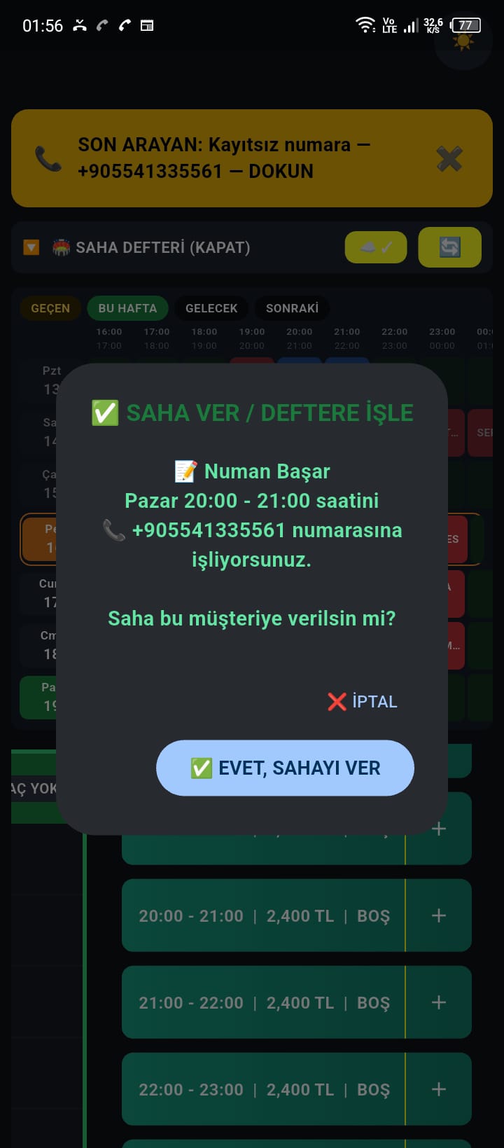Saha verme onay ekranı